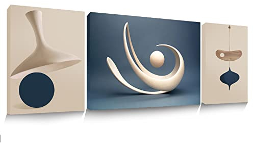 hyidecorart 3 Pezzi Quadri Moderni Soggiorno, Quadro Astratti Stampe d'Arte, Morandi-Blue Quadro Su Tela, Decorazioni Camera Da Letto Bagno Cucina Ufficio Sala Da Pranzo
