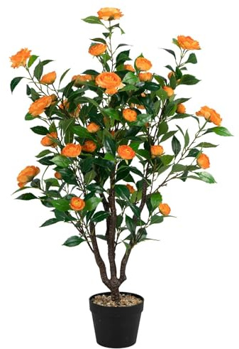 SOARS Kunstpflanze Kamelie 102 cm mit 37 Blüten | Kunstbaum im Topf, Deko Pflanzen für Indoor & Outdoor
