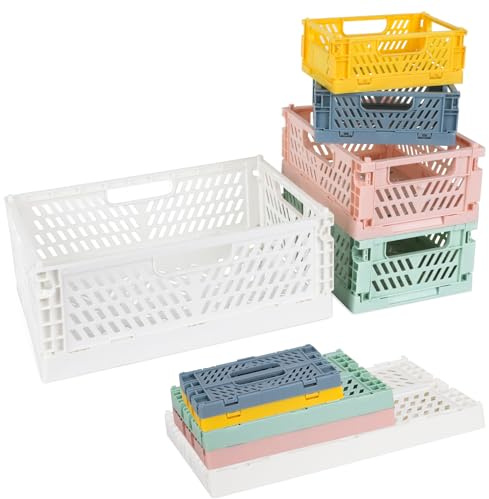 Lot de 5 boîtes pliantes en plastique (30 x 20 x 12 cm) (20 x 15 x 9 cm) (15 x 10 x 5,7 cm) - Mini boîtes de rangement pliables - Multicolore, stable, pour la maison, le bureau, le magasin, l'école
