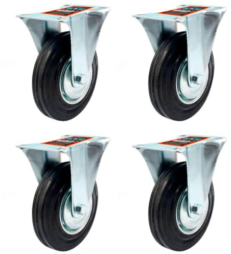ACAN Tradineur Lot de 4 roulettes fixes pour meubles 5 pouces avec plaque de montage, fer et caoutchouc, roue de transport pour charges lourdes, industriel, Ø 120 mm