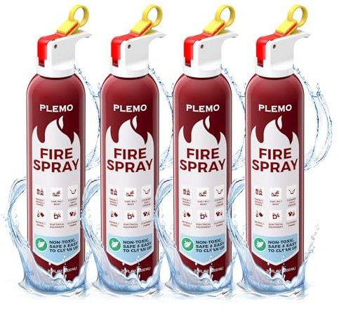 PLEMO Home Fire Extinguisher All-in-1, Car extinguisher for Kitchen, Caravan, Camping, Tackles multiple types of fire F60L, 4-Pack