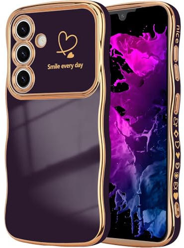 CaseLover Mobiltelefonfodral för Samsung Galaxy A15 4G/5G-fodral, kärlekshjärta, mobiltelefonfodral, vågor, lockig form, galvaniserad silikon, TPU-stötdämpare, fodral, kameraskydd, stötsäkert
