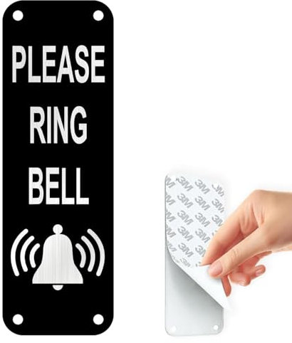 1 pz. Cartello Please Ring The Bell, adesivo per campanello, cartelli per porte personalizzati, in metallo, alluminio, con fori autoadesivi e preforati, facile montaggio su porta o targa a muro