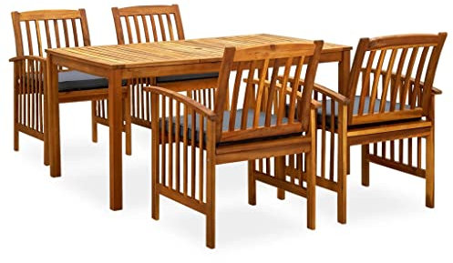 KATERYY 5-TLG. Garten-Essgruppe mit Kissen Massivholz Akazie,Gartenmöbelset aus massivem Akazienholz Esstisch und Stühle für Terrasse und Garten