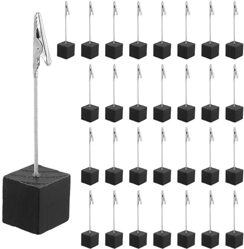 YIXNSW 30 Stück Holz Fotohalter Mit Klammern,25 x 25 x 113 mm Schwarz Tischkartenhalter, Stabil Postkartenhalter für Hochzeit, Party, Versammeln, Tischdeko