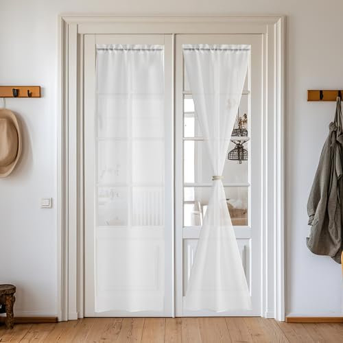 PONY DANCE Tende a Vetro per Porta Finestra 2 Pezzi 60x240 CM Tendine Finestra a Vetro per Cucina con Tasca Curtains Bianche Trasparenti Decorazione per Salotto