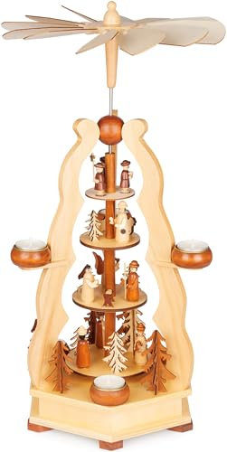 BRUBAKER Weihnachtspyramide aus Holz - Pyramide mit Könige, Sternsinger, Maria, Josef & Jesus - 55 cm große Teelichtpyramide für Weihnachten - Tischpyramide für 6 Pyramidenteelichter - Handbemalt