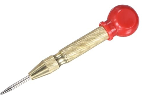 M METERXITY Automatischer Körner 133mm HSS mit Palmkissenkappe Goldfarben | 1-Pack, Federbelasteter Nagelkörner, Einstellbares Schlagkörner-Werkzeug, für Stahlplatte, Holzplatte, Glas