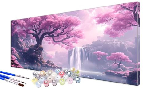 Malen Nach Zahlen Wasserfall Malen Nach Zahlen Erwachsene Groß XXL 100x220cm,DIY Handgemalt Ölgemälde Bastelset Kit mit 3 Feinen Pinseln und Acrylfarbe,Zimmer Deko,Ohne Rahmen,Kirschblüten JC-510