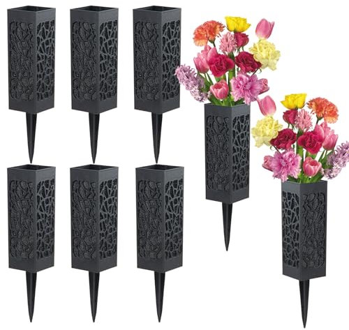 Cemetery Vases with Foam, Plastic Flower Holder with Spikes Gravestone Headstone Flower Vase for Artificial Flowers, Grave Cemetery Decoration (Set of 8, Black), Flowers not Included