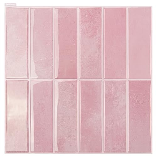 Art3d Graz Design - Adesivo decorativo per piastrelle, motivo metro, colore rosa, 10 fogli (30,5 x 30,5 cm)