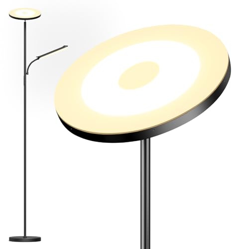 LUCKEA 42W LED Floor Lamp - 4 Color Temperature, Dimmable Brightness Uplighter with Remote Control & Touch Control, 1 Hour Timer for Living Room, Bedroom, Office