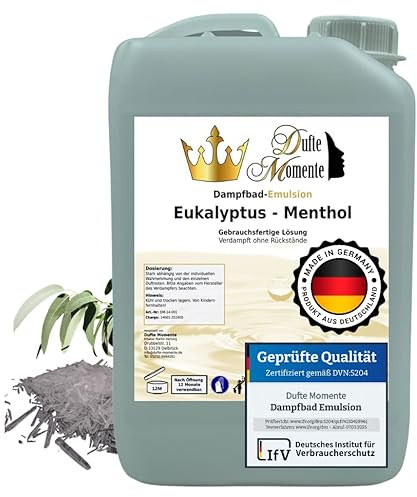 Dufte Momente | Dampfbad Emulsion 3 Liter Eukalyptus-Menthol | geprüfte Qualität | mit naturreinen und natürlichen ätherischen Ölen | gebrauchsfertig | vegan und ohne Tierversuche