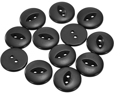 QUARKZMAN 12 Stück Knöpfe 20mm Harz Buttons zum Annähen 2 Löcher Runde Bastelknöpfe für Bekleidung Bettwäsche Hosen Hemd Blusen Kleider Rock Handwerk Selber Machen, Schwarz
