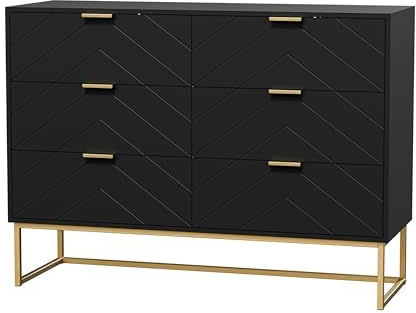 UEV Kommode mit 6 Schubladen, Schubladenschrank Schmal 100x34x73,5cm | mit Kippschutz & Metallfuß, modern Highboard Sideboard Holz Beistellschrank Komodenschrank für schlafzimmer Wohnzimmer Flur