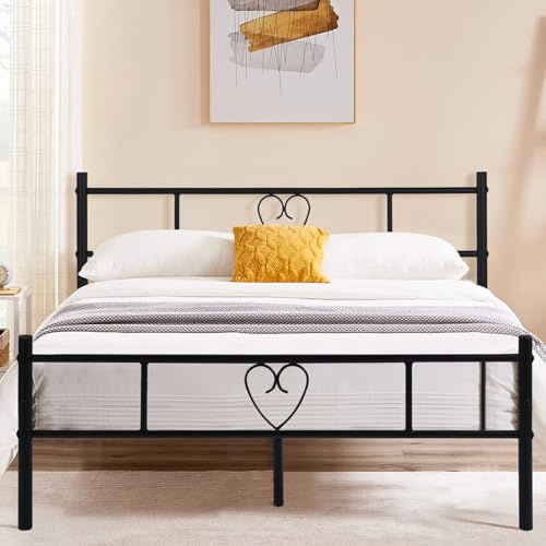 buybyroom Small Double Bed Frame, 4ft Metal Bed Frame with Headboard, Footboard and Solid Steel Slats Support, 80cm Height, Fit for 120 x 190 cm Mattress, Black
