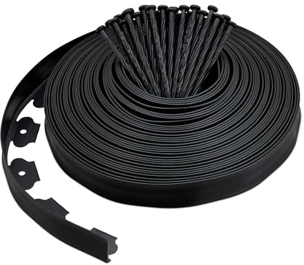 Relaxdays Bordure de Jardin avec ancrage, 30 m, pour délimiter parterres et chemins, Bande Flexible en Plastique, Noir
