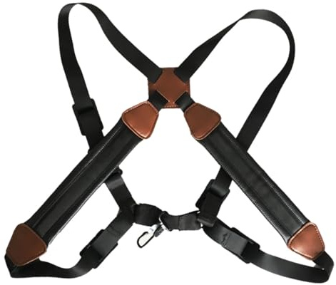 Saxophon Schultergurt Doppelt Verstellbar Gepolstert Leder Schwarz | Doppelträger Design, Imitationsleder und Bandkonstruktion, für Erwachsene und Kinder