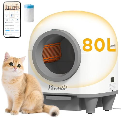 PawHut Self Cleaning Cat Litter Tray 80L Extra Large for Multiple Kittens | Automatic Cat Litter Box, APP Control, Safety Protection, Odor Removal, Kitten Smart Toilet, Rubbish Bag