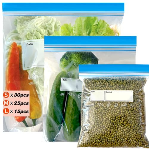 Freezer Bags, 70 Pcs Zip Lock Bags for Food Storage Reusable Sandwich Bags Food Bags for Fruits, Veggies, Meat, Snacks