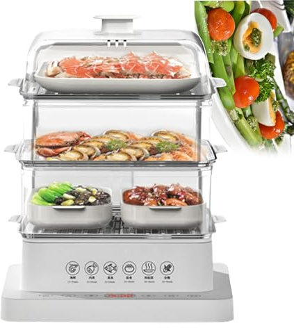 Home Essentials, Vaporiera Multifunzione per Verdure - Vaporiera elettrica a 3 Livelli (40 l) con Funzione di Isolamento per Appuntamenti di 12 Ore e