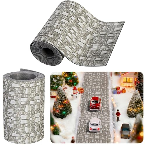 Miniatur Ziegelsteinstraße, 100 x 9 cm Puppenhaus Bodenbelag, Weihnachten Miniatur Ornamente Ziegelmauer Wandverkleidung für Puppenhäuser Weihnachtsdorf Zuhause Feengarten Micro Landschaft Dekoration
