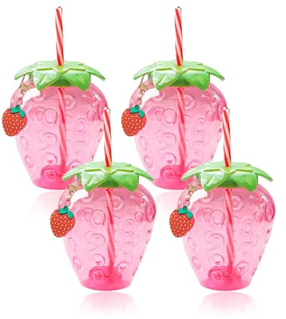 virkwuy 4 Pièces Tasses Aux Fraises Avec Couvercle Paille