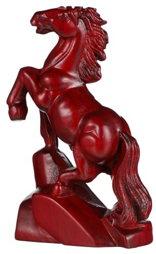ARTSEWPLY Escultura de Caballo de Madera Mano Estatua de Animal para Decoración de Hogar Sala Dormitorio y Estanterías Figura Feng Shui de Madera Roja de Altura