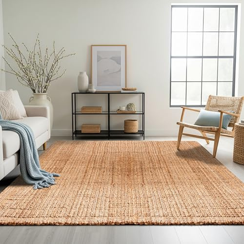 Delara Hand Woven 100% Jute Area Rug, Bohemian, Rustic, Easy Clean Tightly Woven Natural Fiber Jute Rug, Non-Slip, Ideal for High Traffic Areas in Bedroom, Living Room, Office, 5' x 8', Natural