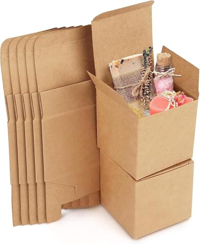 50 Stück Braune Geschenkboxen, 10×10×10 cm Kraftpapier Boxen mit Deckel für Geschenke, Bastelarbeiten, Würfelform, Cupcake-Boxen, Einfach zu Faltende Schachteln für Partygeschenke
