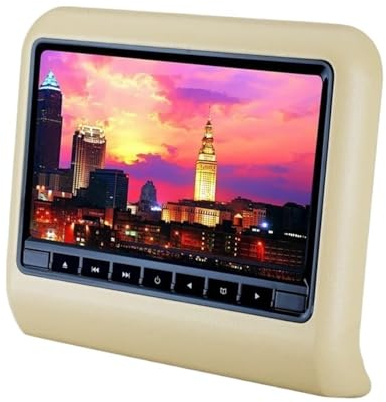 9 Pollici Auto Sedile Posteriore Poggiatesta Display LCD Lettore Multimediale Mp3/mp4 Gioco Trasmettitore FM Telecomando DVD Monitor(Beige)