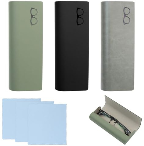 KASURE 3 Stück Brillenetui Hardcase mit Mikrofasertuch, PU Leder Brillenetui Brillen Etui Damen und Herren, Sonnenbrillen Etui mit Magnetverschluss, Tragbares Brillen Etui für Meisten Brillen