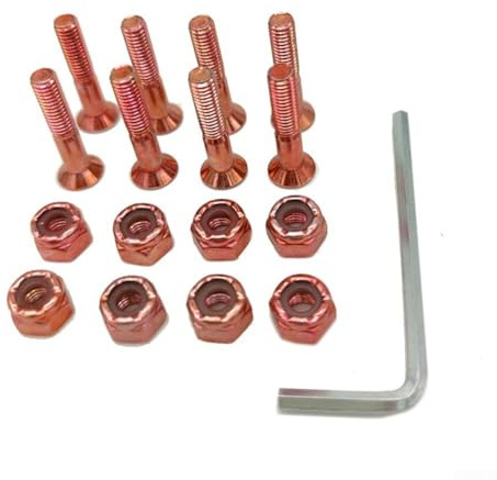 8pcs Skateboard Screws and Nuts Set, 25mm (1 inch) Medium Carbon Steel Bridge Bolts with Anti-Rust Electroplating for Skateboard & Longboard Assembly(Orange red)