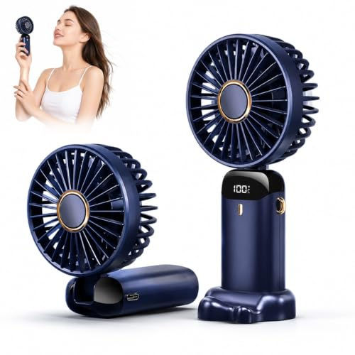 LAKPYN Ventilador Pequeño Con Recarga Usb Y pantalla LED, 5 Velocidades, Plegable, Para El Hogar, La Oficina, El Dormitorio, Los Viajes Y Al Aire Libre (Azul Oscuro)