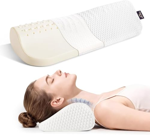 Talatex Dunlop Latex Orthopaedic Neck Pillow, Teardrop Contour for Neck Pain Relief & Spinal Alignment, Breathable Cervical Pillow for Back Sleepers, Washable Cover, Perfect Sleep Gift (60X20X2/10cm)