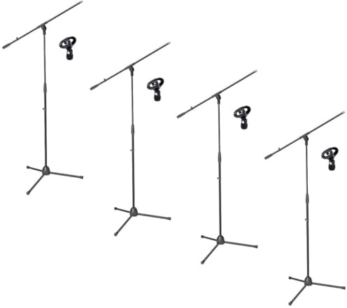 4 x ADAM HALL Eco Mikrofonständer Mikrofonstativ S5BE mit Galgen/Schwenkarm, Höhe 98 bis 162 cm, Mikrofonklammer/Mikrofonklemme Ø 23-36 mm Schwarz