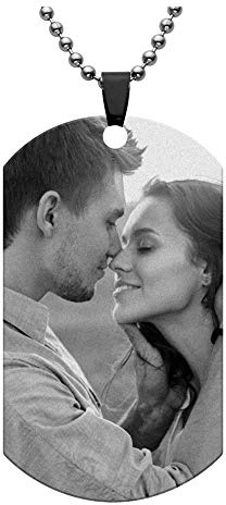 JSDDE Schmuck Personalized Gravur Edelstahl Dog Tag Anhänger mit Fotogravur Textgravur Kalendergravur Memorial Erkennungsmarke Anhänger Kette Geschenk für Souvenir Valentinstag