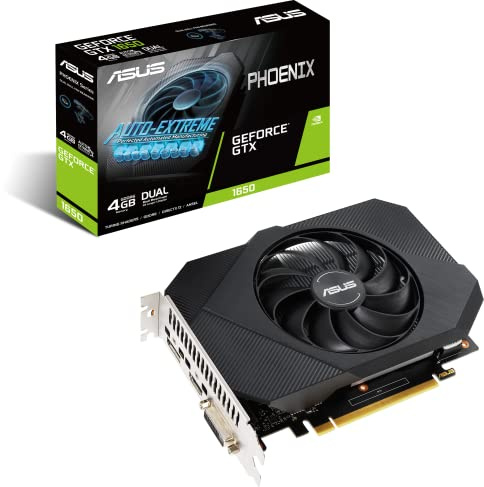 ASUS Tarjeta gráfica de Gaming Phoenix NVIDIA GeForce GTX 1650 (PCIe 3.0, 4GB GDDR6, HDMI, DisplayPort, DVI-D, 1 Conector de 6 contactos, Ventilador Axial-Tech, Rodamientos de Bolas Dobles)