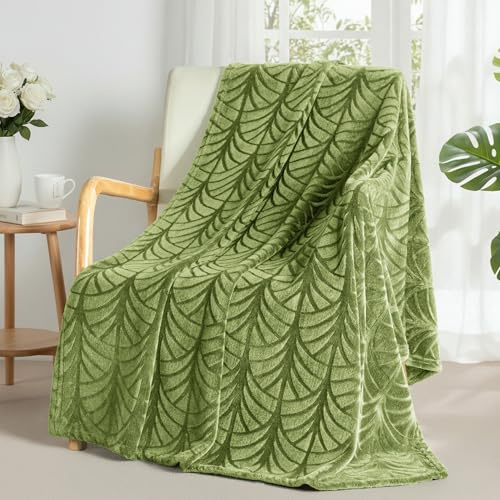 Whale Flotilla Soft Flannel Fleece Throw Blanket for Couch, Olive Green