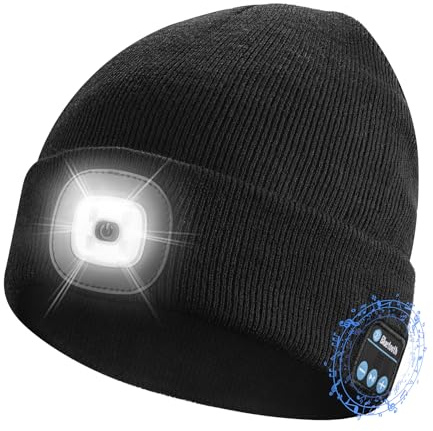 Etsfmoa Unisex Bluetooth Beanie Light,Gifts for Men Father Husband Women | 4 LED USB Rechargeable Wireless Headphones Caps,bluetooth hat, Ideal for walking the dog and working outdoors at night