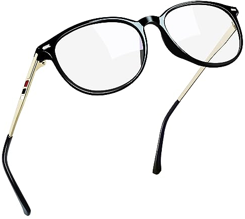 Joopin Occhiali Rotondi Filtro Luce Blu Uomo Donna Riposo Riposanti Anti Affaticamento Trasparenti Blue Light Blocking Glasses Per Gaming Computer (Montatura Nero)