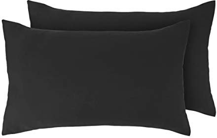 Pair of Pillowcases 2 Pack Pillow Cases Covers Anti-Allergy Anti-Bacterial Super Soft Touch Brushed Microfibre (Black)