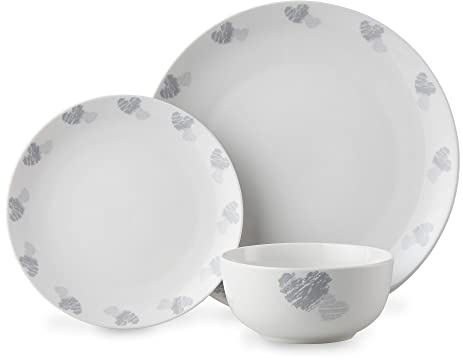 Lewis's 12 Piece Heart Design Plate Set/Plate and Bowl Set for 4 / 4X Dinner Plates, 4X Side Plates, 4X Bowls/Dinner Set, Microwave/Dishwasher Safe
