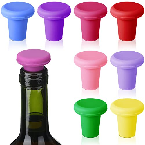Yookeer 8 Pcs Wine Stoppers Silicone Beer Bottle Sealer Stoppers Glass Bottles Corks Beverage Beer Champagne Wine Storage Keep Fresh Tools for Wedding Party Christmas Supplies(Rainbow)
