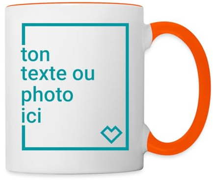 Spreadshirt Créez Votre Propre Tasse Personnalisée avec Texte ou Photo Individuelle Mug Bicolore, taille unique, blanc/orange