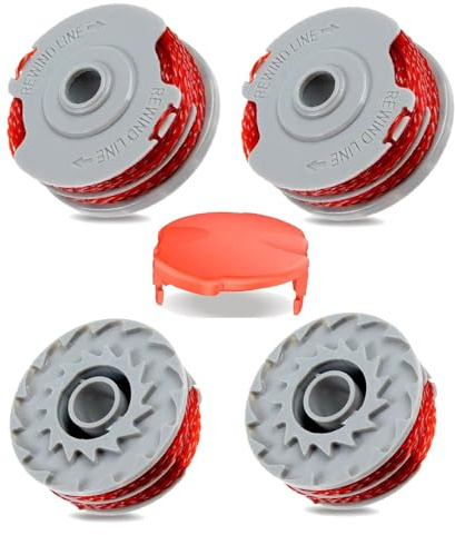 Viilich Bobina decespugliatore per Flymo,4 PCS Bobina con Alimentazione Automatica Doppia Filo Compatibile con tagliabordi Flymo Fly021,con 1 Tappo,Compatibile con Flymo Contour XT/500E/500 XT/Trim