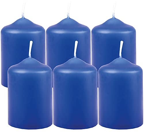 HS Candle Wachskerzen Stumpenkerzen Blau Ø4cm x 6cm (6 Stück) Teelicht Durchmesser, in vielen Farben - Hergestellt in EU - Kerzen Blockkerzen - Wachs