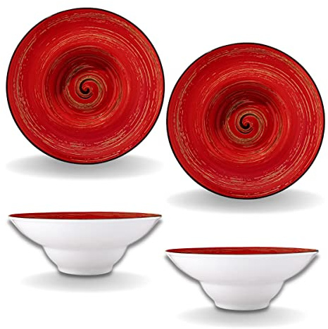 Wilmax | SPIRAL tiefe Teller - 2 Stück | Elegant | Modern | Langlebig | Sicher | Glasiertes Porzellan | Kratzfest | Spülmaschinengeeignet | Für Suppen | Für Salate | Durchmesser: 22,5 cm