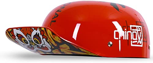DXDRT Retro Baseball Cap Motorrad Half Helm Scooter Helm Stilvolle Half Open Face Helm Für Männer Frauen DOT/ECE Zertifiziert Schädel Kappe Für Bike Scooter ATV UTV Skateboard,Rot,M