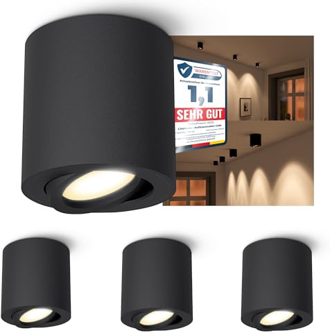 linovum CORI Aufbauspot dimmbar schwarz - mit 6W LED Lampe GU10 warm, neutral, kalt 230V - Strahler Aufbau schwenkbar rund Ø80x84mm